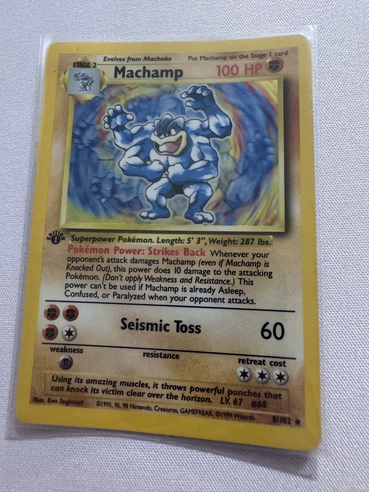 Pokemon Machamp 8/102 1st Edition Base Set Holo Rare WOTC 1999 Vintage MP Card