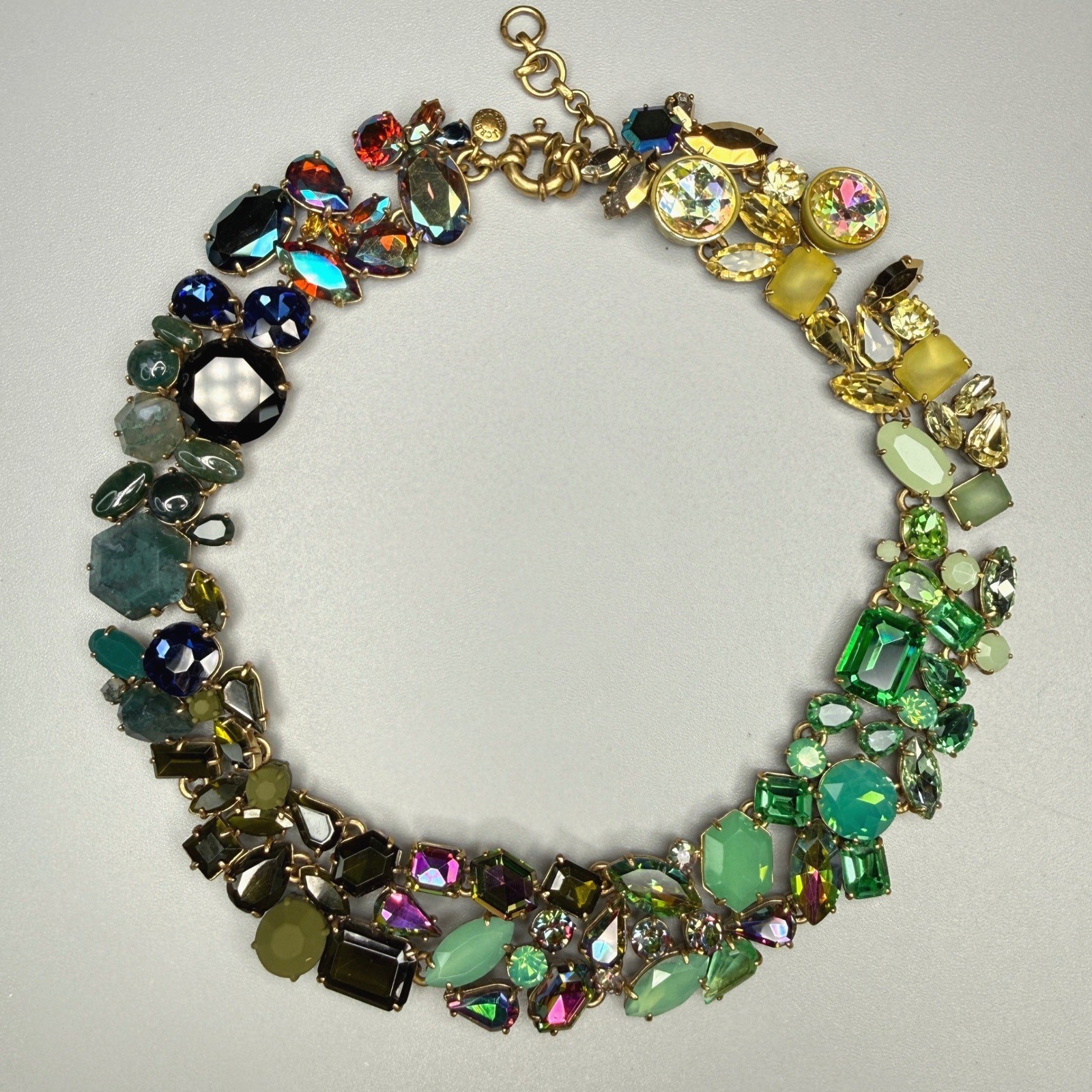 J.Crew Brulee Necklace Ombre Rhinestone Cluster Colorful Runway Rare 16\
