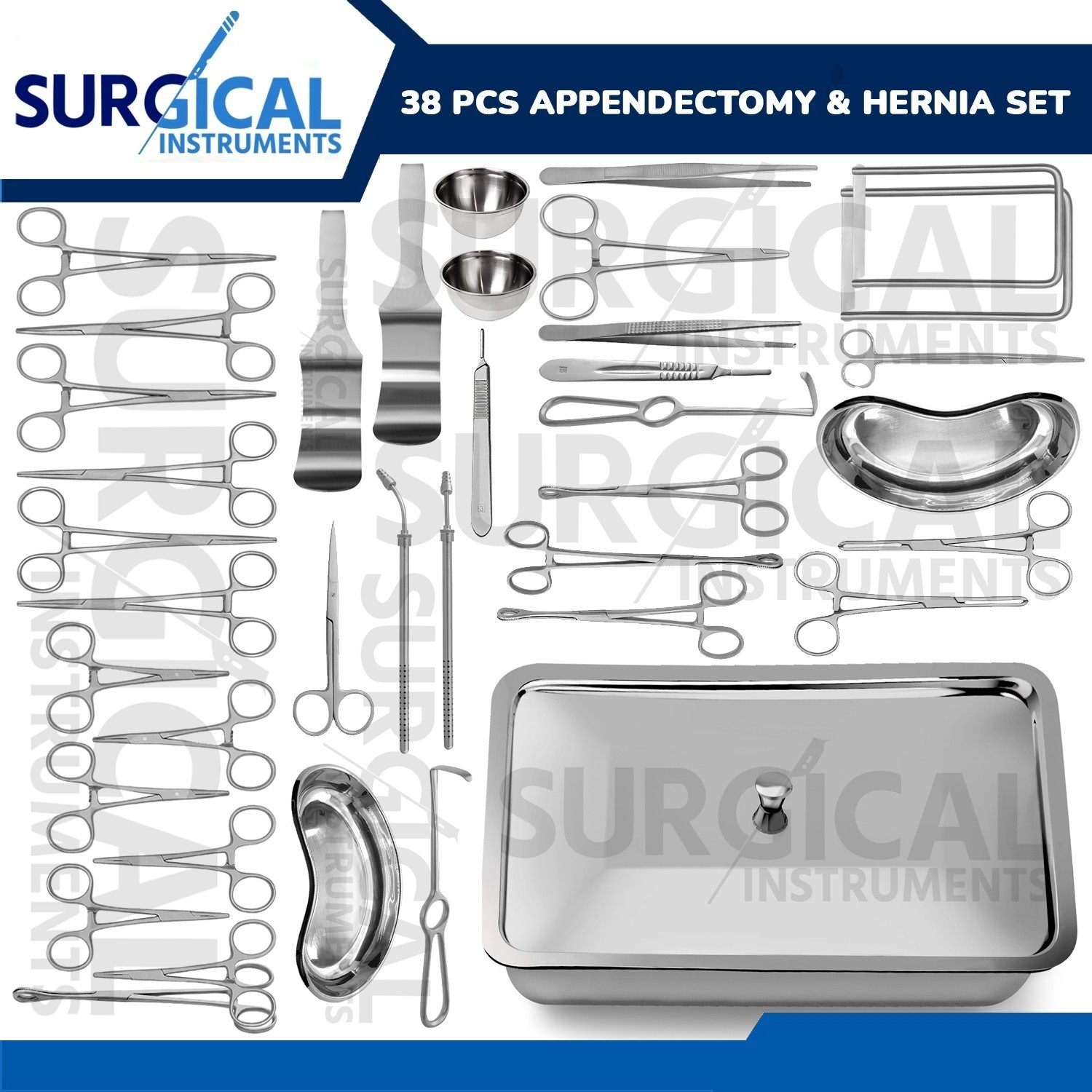 38 Pcs Appendectomy and Hernia Set Kit General Surgery Instruments German Grade