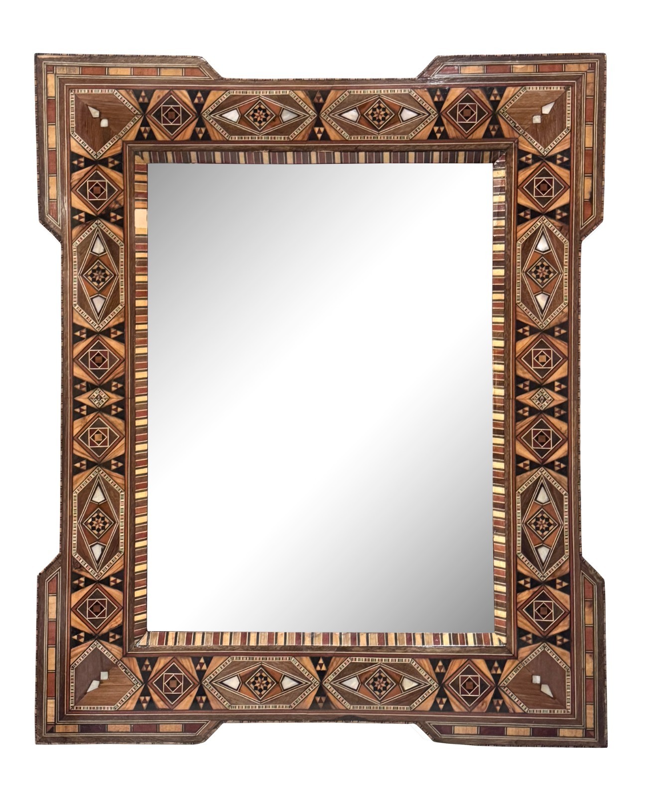 Antique marquetry wood inlaid and mother of pearl inlaid mirror frame