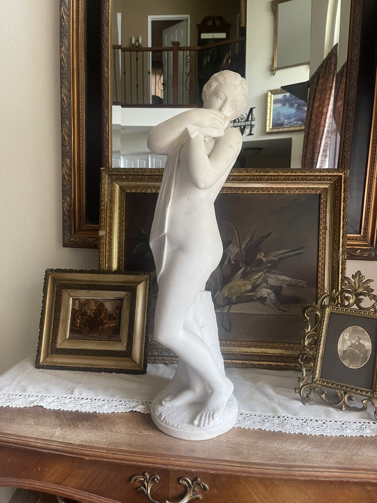 Antique Marble Statue/Bust - Grand Tour 19th/20thC -Venus & A Dove -Aft H Powers Antique Marble Statue/Bust - Grand Tour 19th/20thC -Venus & A Dove -Aft H Powers