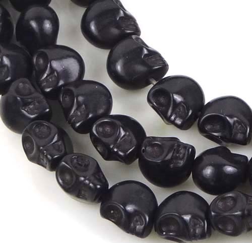 10mm Tiny Black Howlite Turquoise Skull Beads Halloween (20)
