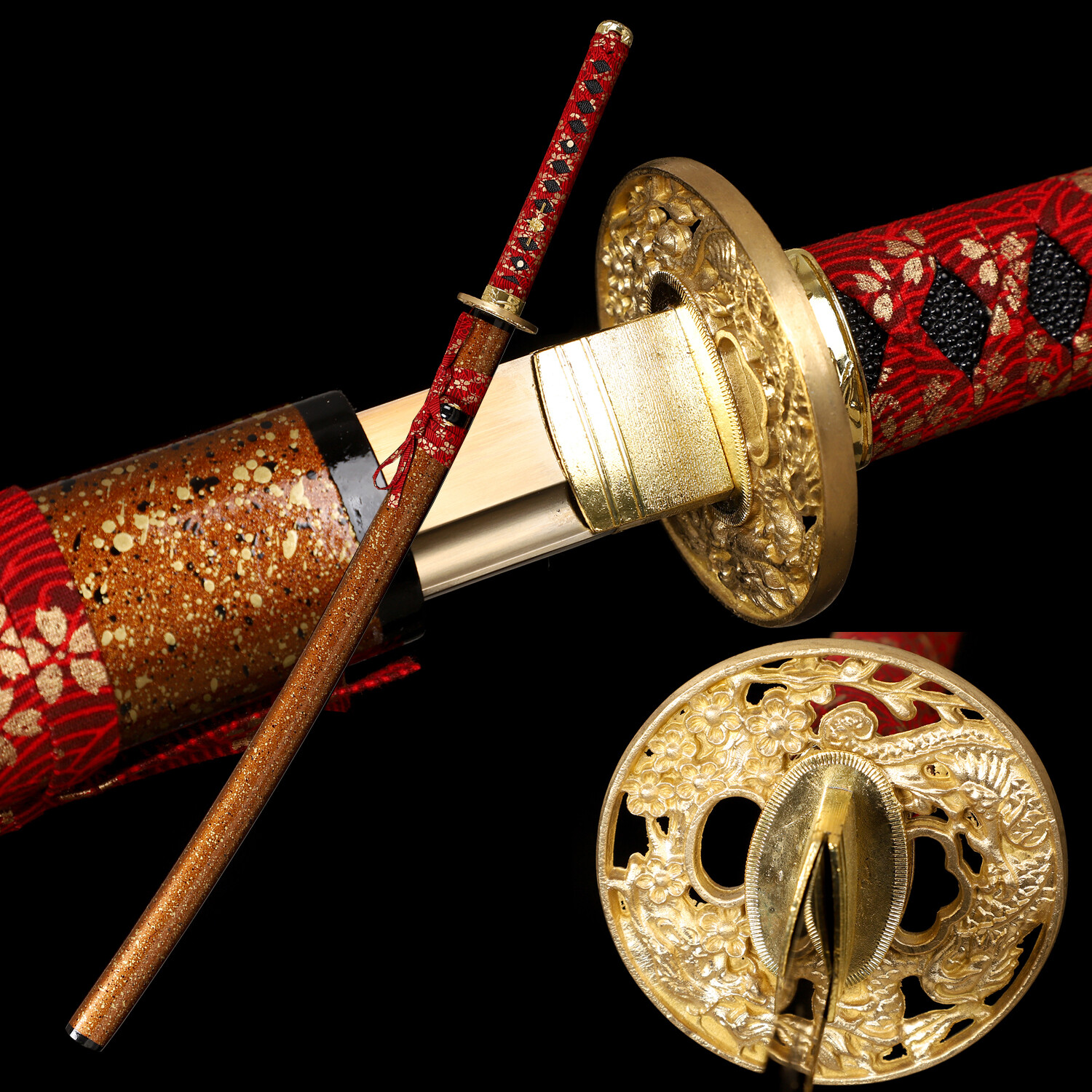 Japanese Red Samurai Sword Katana 1095 Carbon Steel Full Tang Sharp Dragon Saya
