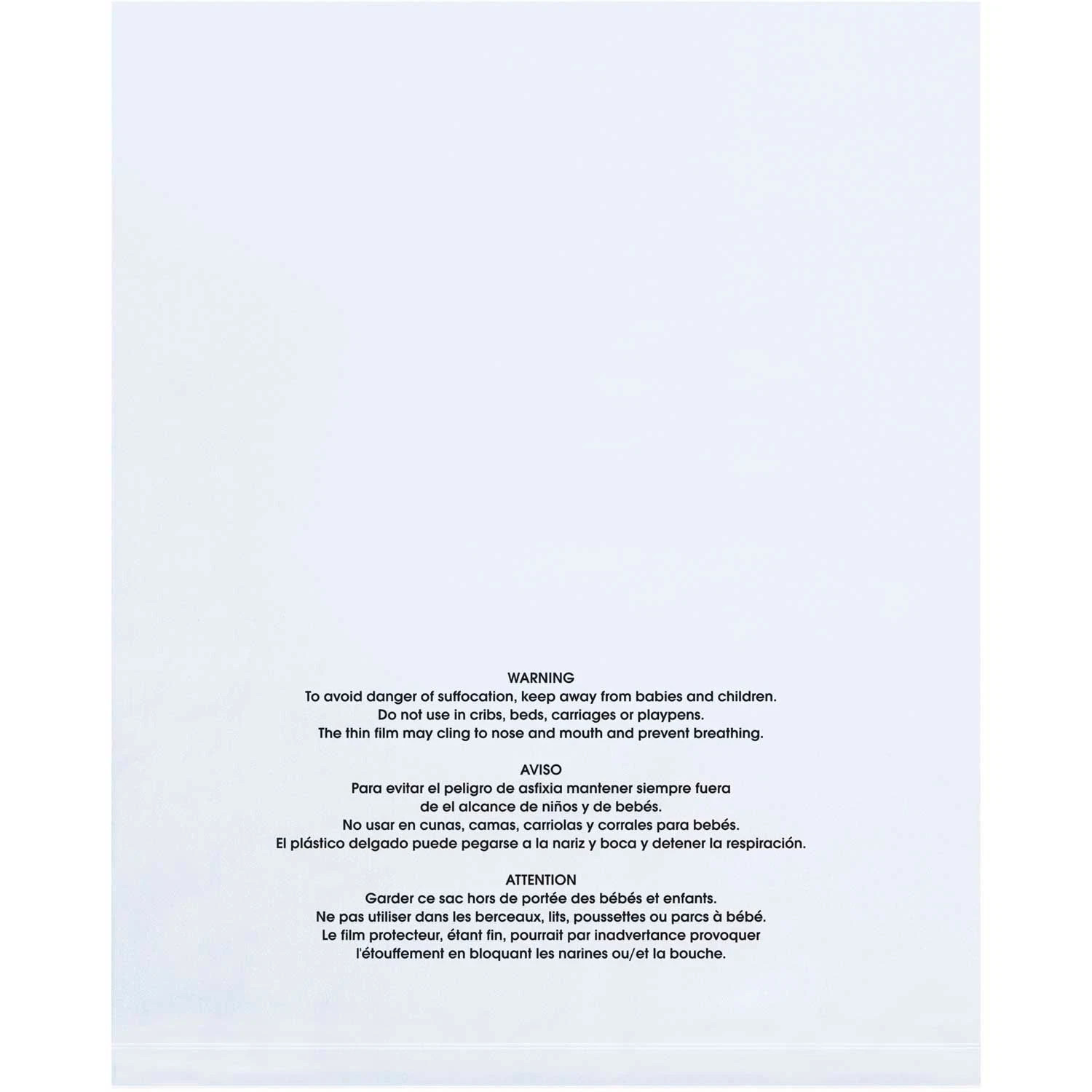 14 x 20\'\' - 1 Mil Flat Suffocation Warning Poly Bags, 1000PK 3 Languages