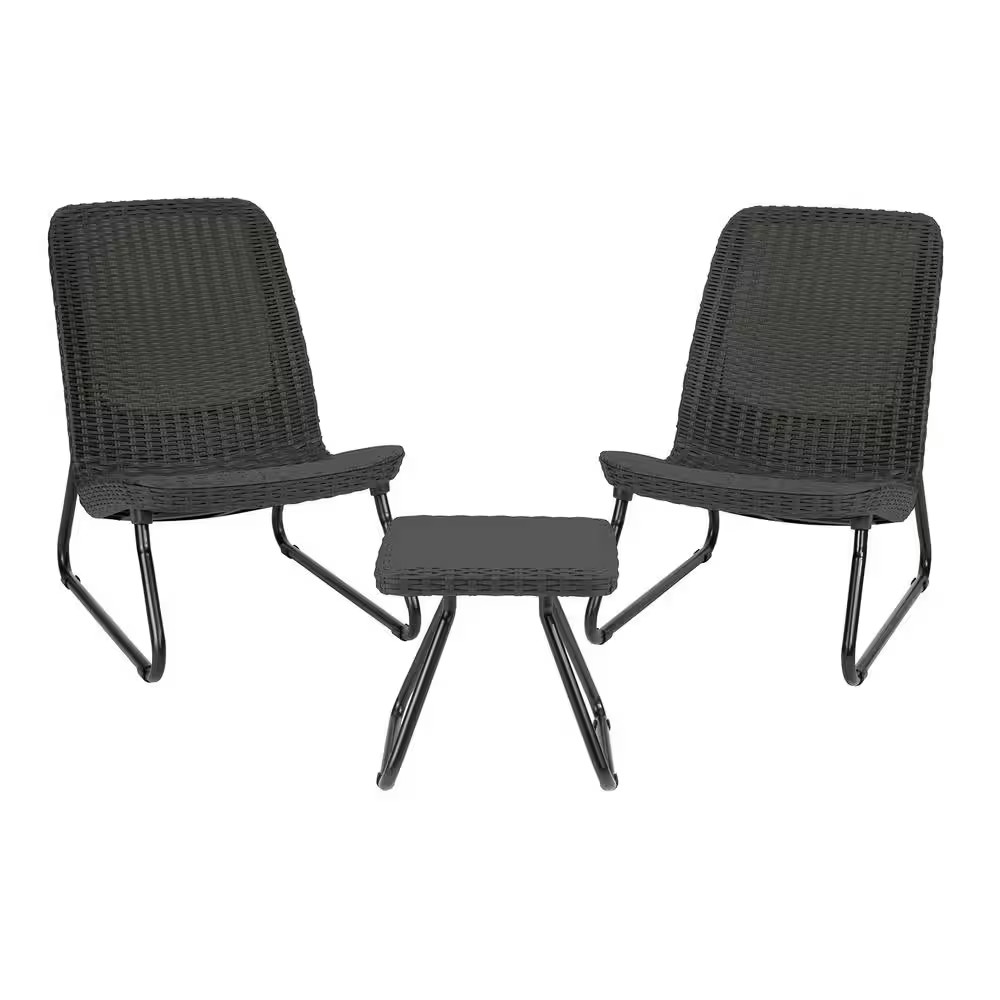 Keter Rio Grey 3-Piece Wicker Patio Conversation Set Plastic Keter Rio Grey 3-Piece Wicker Patio Conversation Set Plastic