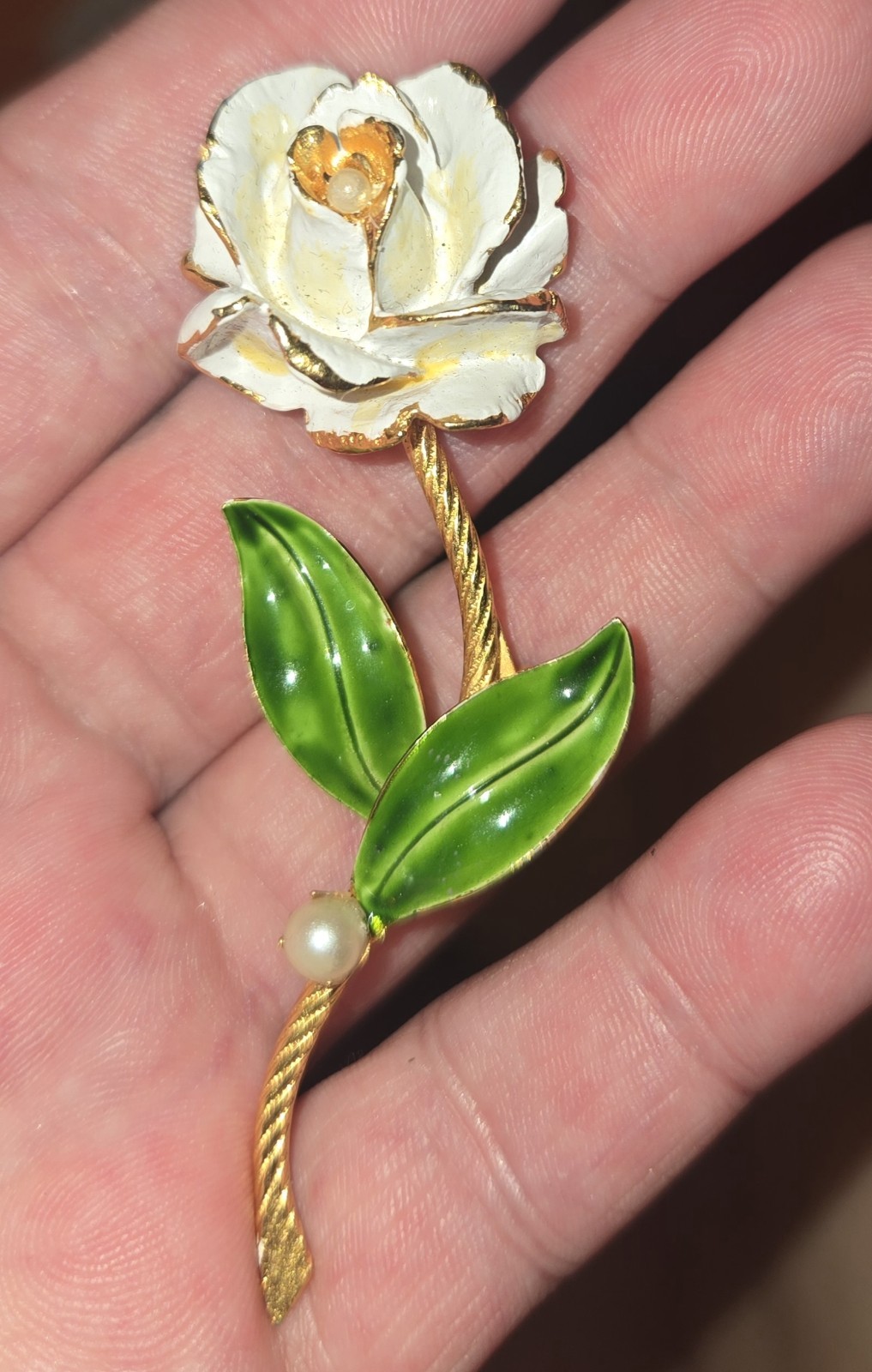 Vintage Signed Original By Robert White Enamel Flower Brooch