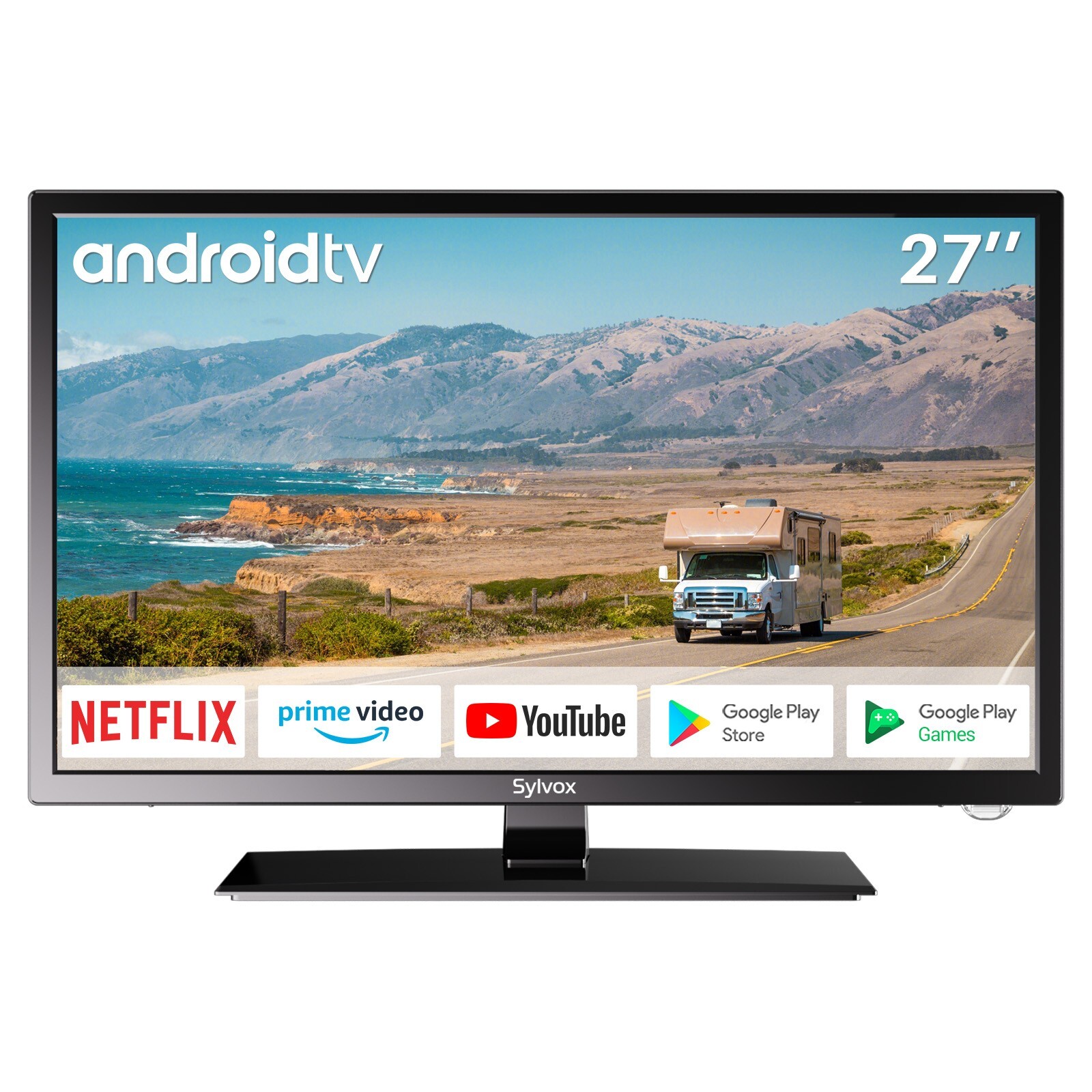 SYLVOX 12/24 Volt TV 27inch RV TV 1080P Built-in APP Store  DVD Player Smart TV