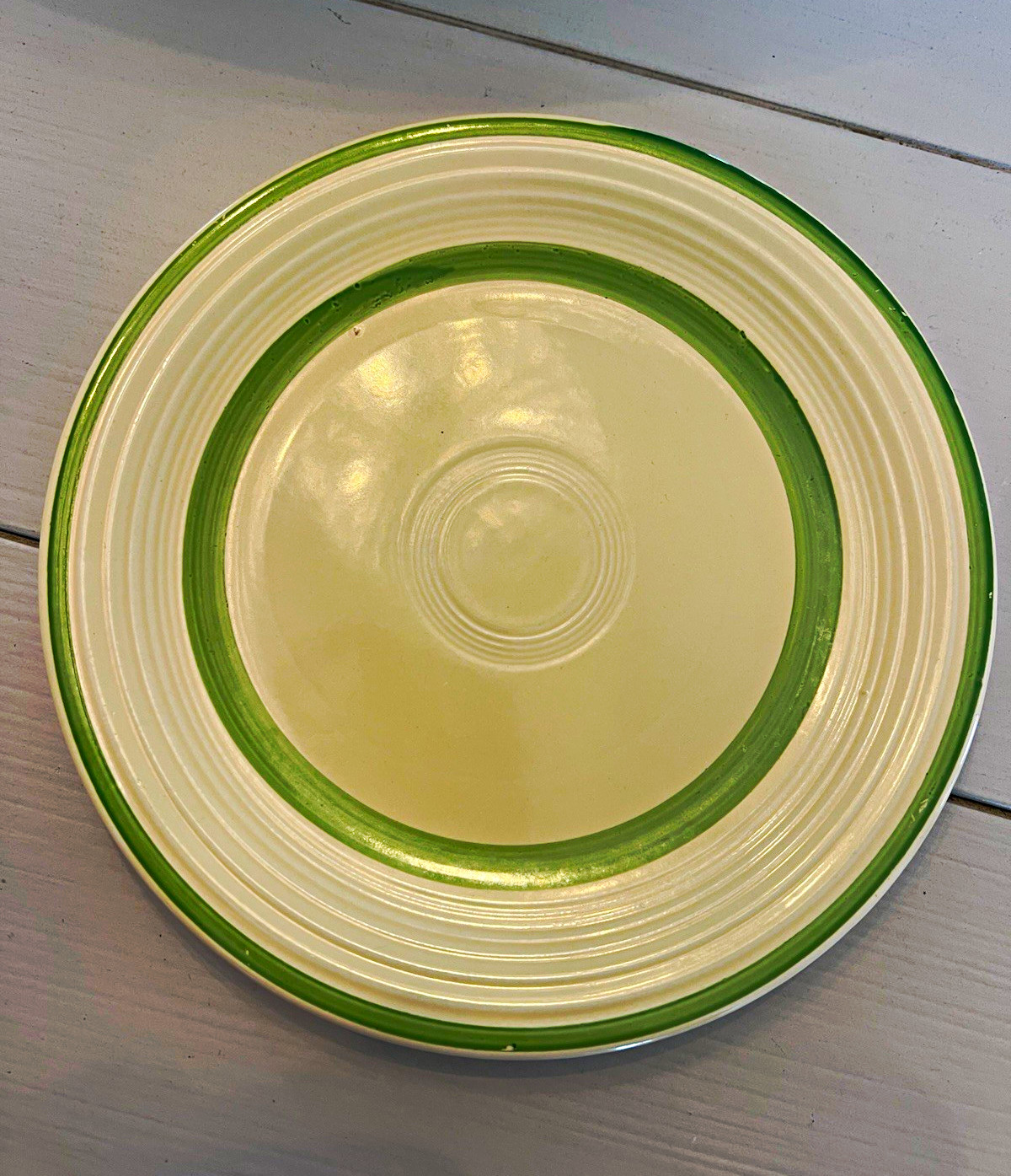 Vintage Ultra Rare 1940s Fiesta Green Stripe on Ivory Plates – Set of 9 – Homer Vintage Ultra Rare 1940s Fiesta Green Stripe on Ivory Plates – Set of 9 – Homer