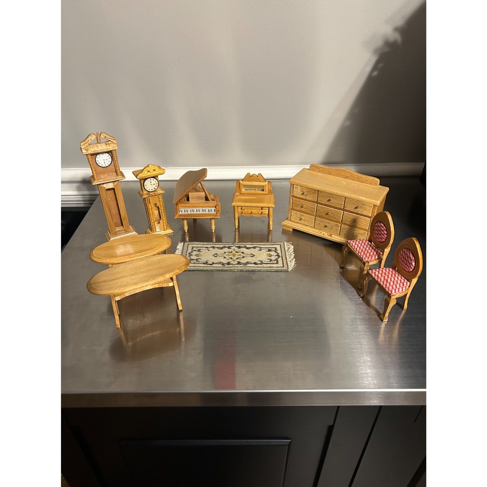 10 Vintage 1:12 Dollhouse Light Wood Furniture Grandfather Clock Piano