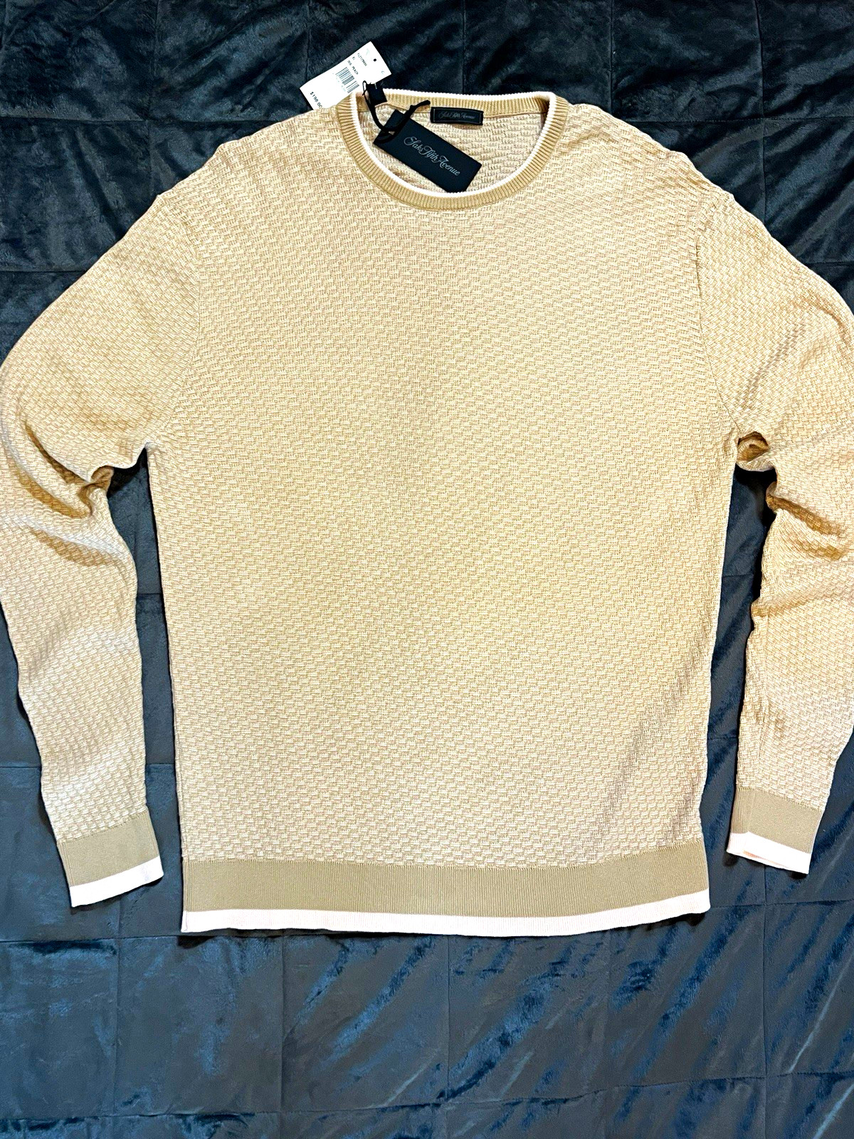 Saks Fifth Avenue Men\'s XL Cotton Knit Crewneck Pullover Sweater Beige/ peach 