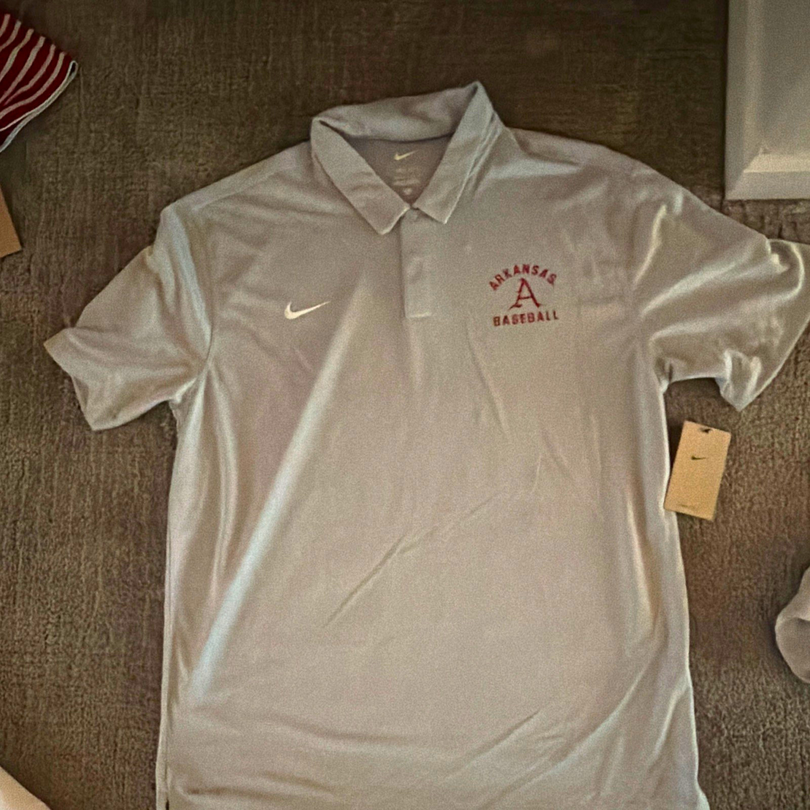 Nike Arkansas Razorbacks Baseball Gray Short Sleeve Collared Polo Shirt Large