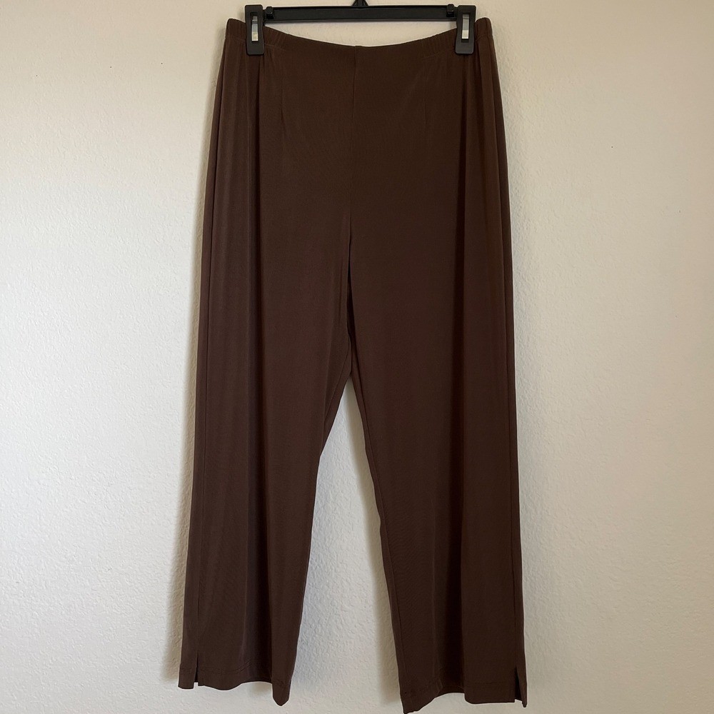 Chico\'s Brown Pull-On Pants Size 2 Reg Wide Leg Stretch Casual Comfort chic