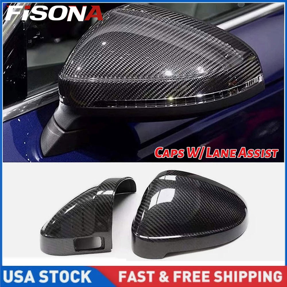 Carbon Style Mirror Cover Caps W/ Lane Assist For Audi S5 RS5 A4 B9 S4 A5 2017+