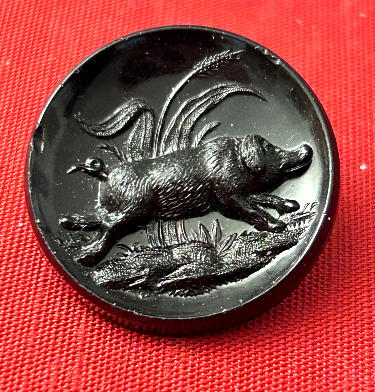 Medium Antique Black Glass BOAR Button #1518 Medium Antique Black Glass BOAR Button #1518