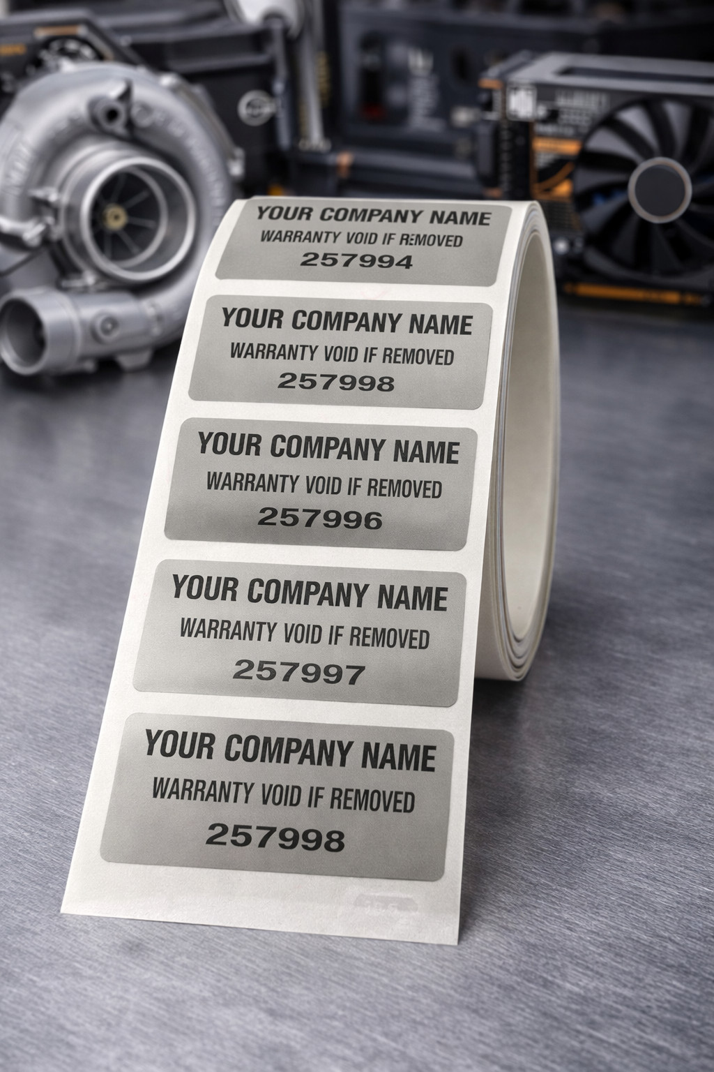 1000 Custom Chrome Tamper Evident Warranty Void High Security Labels 1.75 x .75