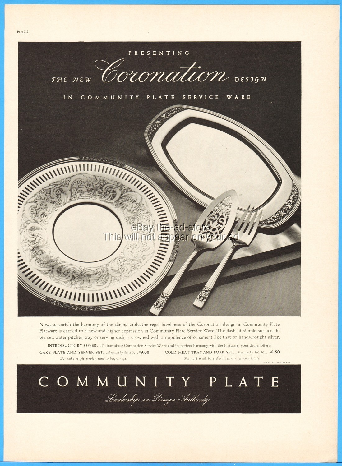 1937 Community Plate Silverware Coronation Design Service Ware Vintage Photo Ad