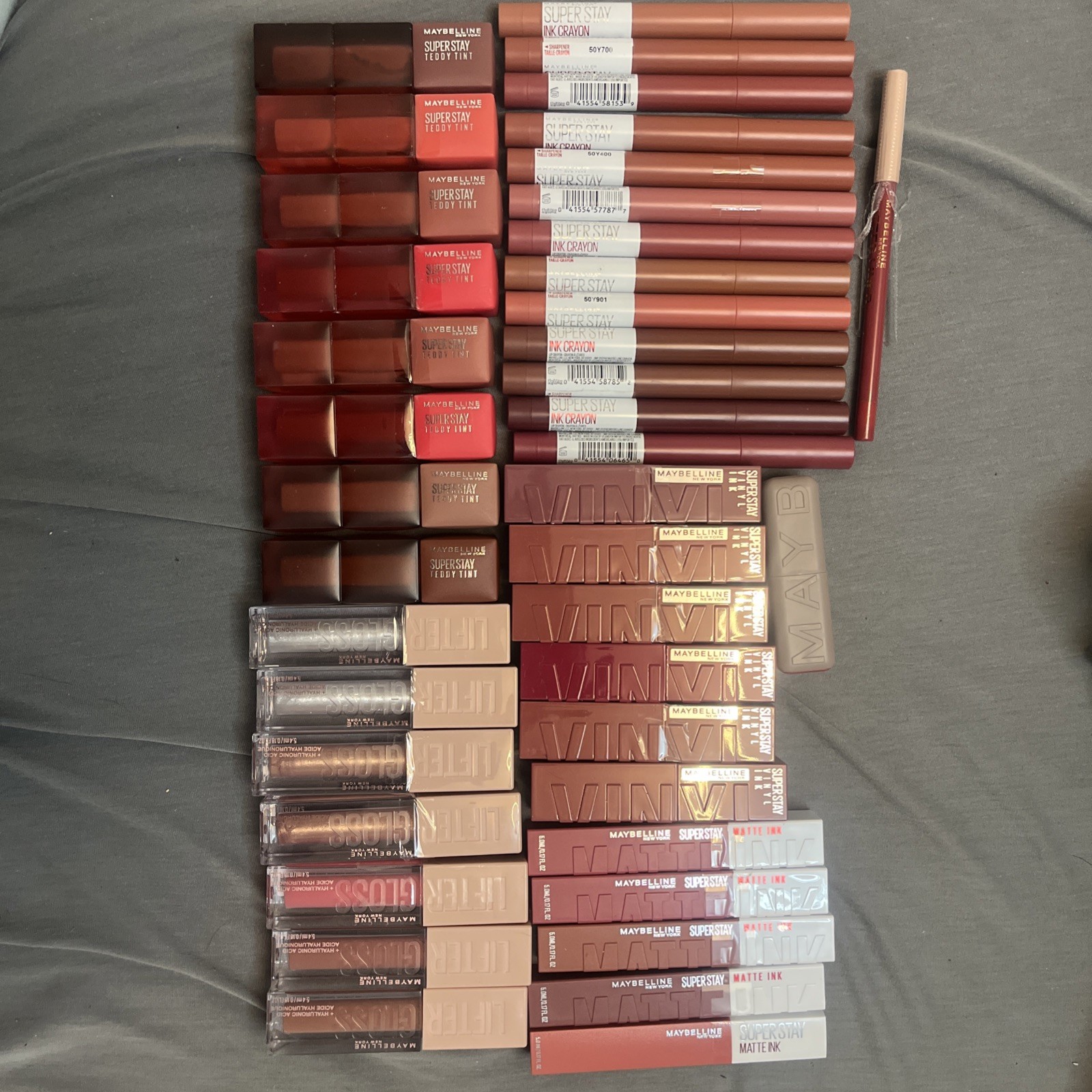 NEW Maybelline Lip Makeup Lot 41 Pc SuperStay Vinyl Matte Teddy Lifter Gloss