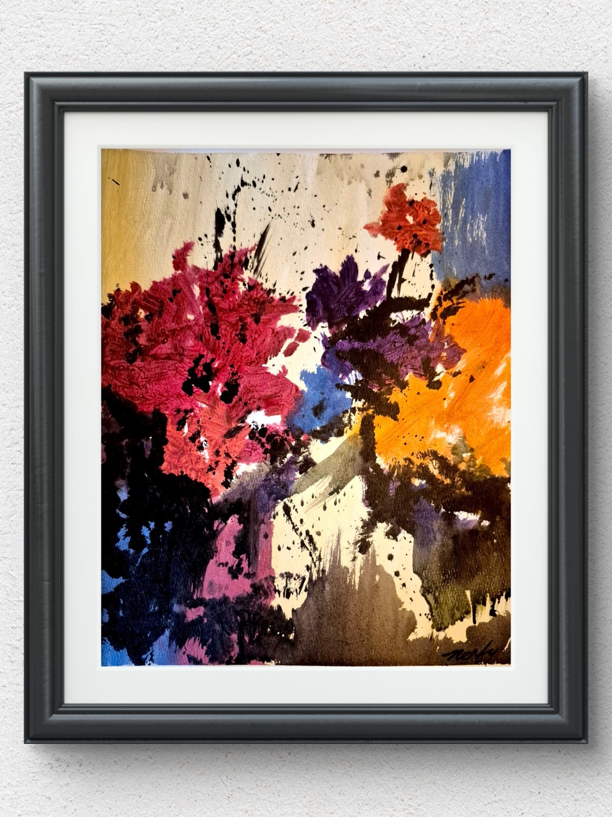 Original Expressive 11x14 Floral Acrylic Painting Signed Multicolor Art Gift 305