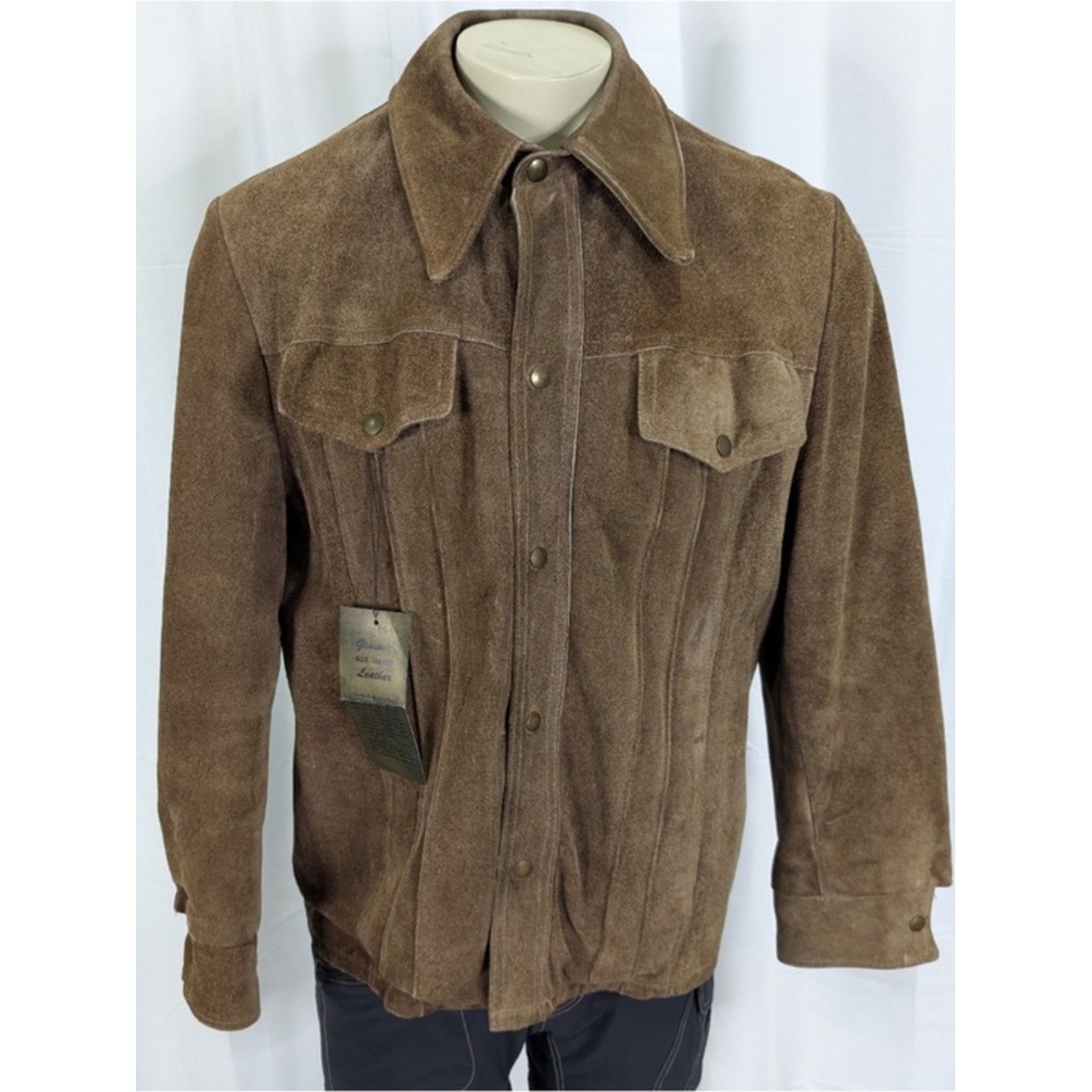 Vintage Heavy Genuine Leather Roughout Trucker Jacket Mens L Ranch Coat