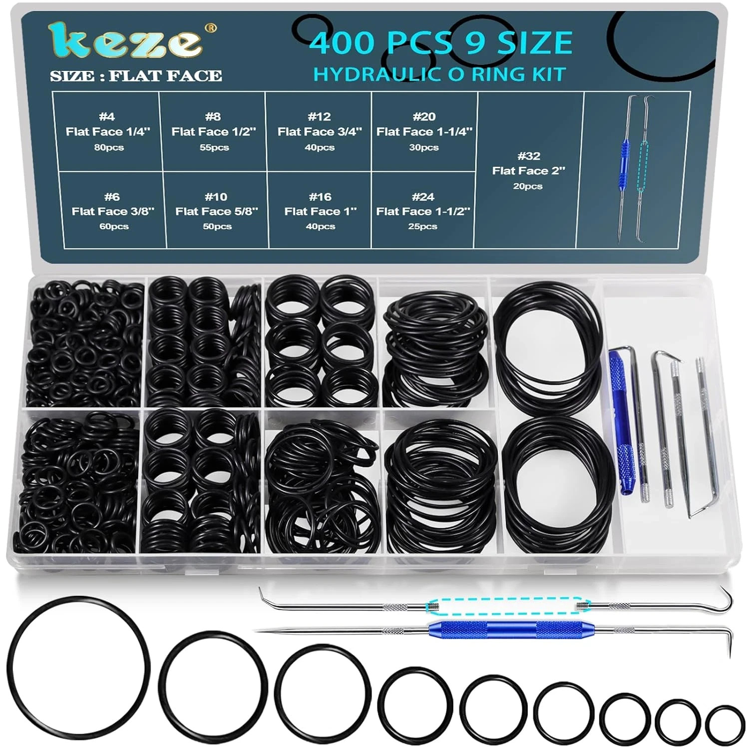 400 Pcs Hydraulic O-Ring Flat Face Fittings 9 Size Buna-N 70A O Rings Seal Ki 400 Pcs Hydraulic O-Ring Flat Face Fittings 9 Size Buna-N 70A O Rings Seal Ki