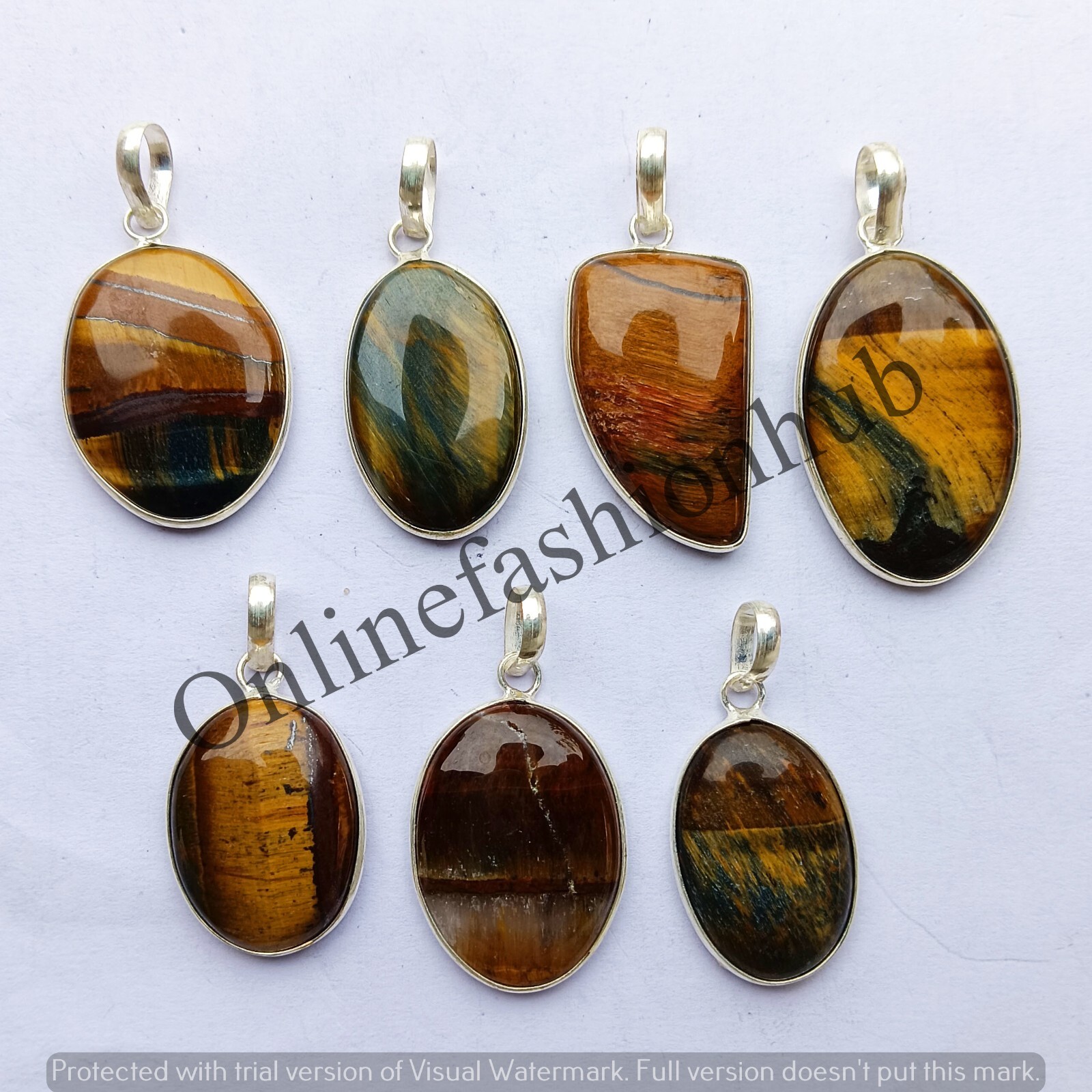 WOW Tiger\'s Eye Gemstone 925 Sterling Silver Plated Wholesale Bezel Pendant Lot