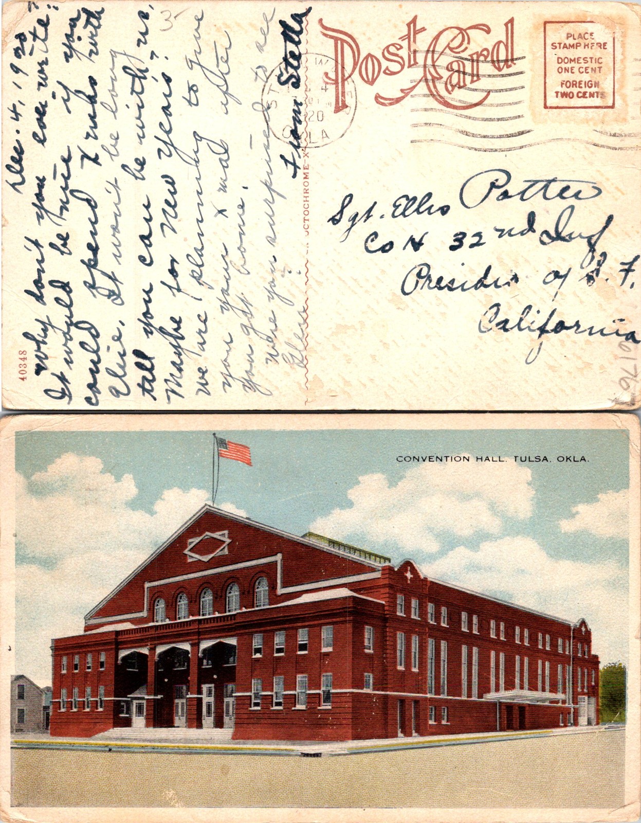 Tulsa OK Convention Hall Building Postcard 61767