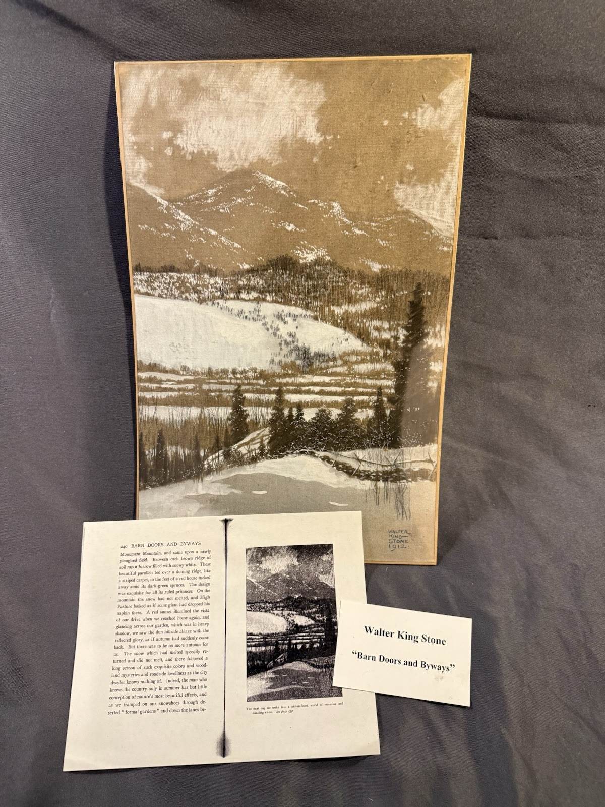 Antique Original Illustration Winter Mountain Landscape by Walter King Stone Antique Original Illustration Winter Mountain Landscape by Walter King Stone