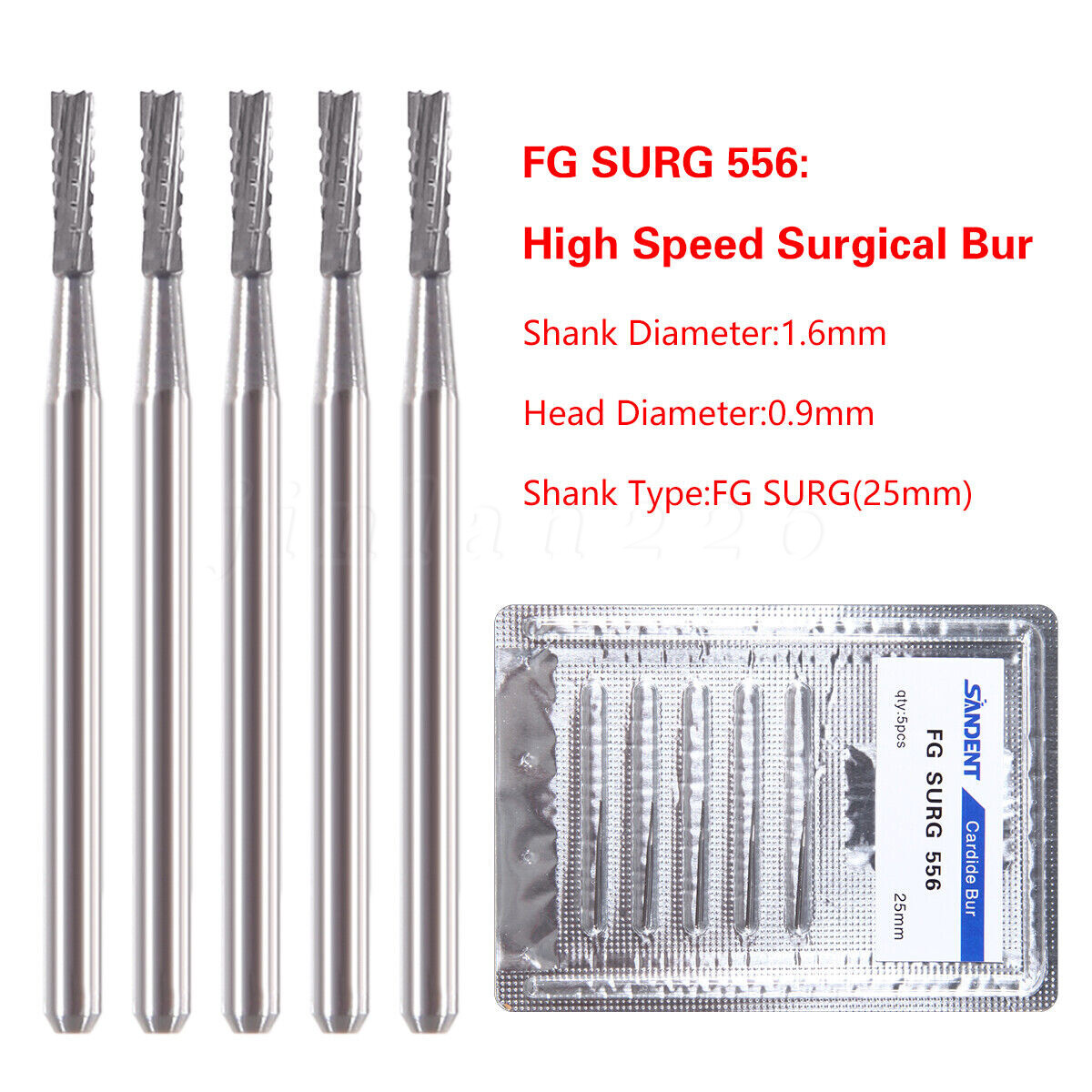 5-50PCS Cirugía quirúrgica dental Fresas redondas carburo tungsteno FGXL 556 558