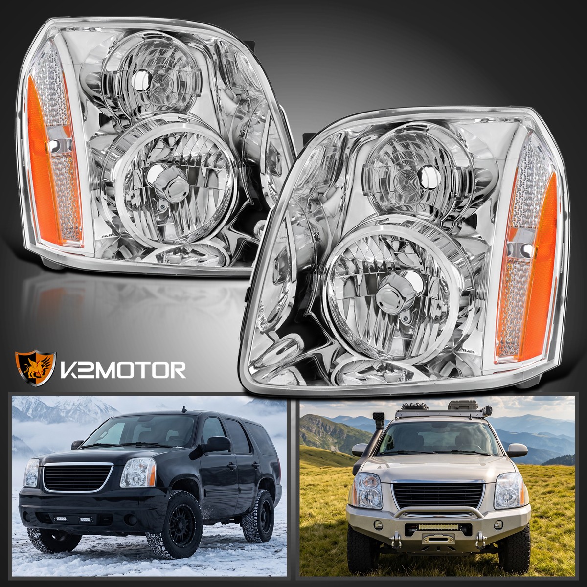 Fits 2007-2014 GMC Yukon XL 1500 2500 Denali Clear Halogen Headlights Lamps Pair