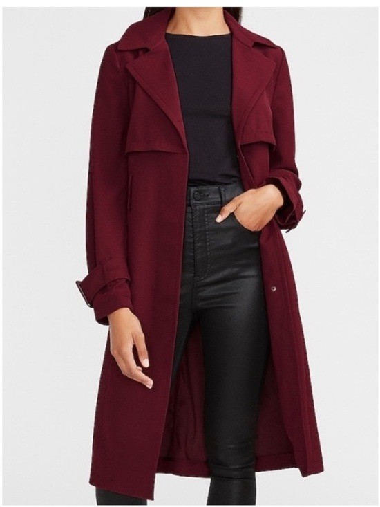 NWOT Express Crepe Belted Single Breasted Trench Coat Preppy Jacket Red Large