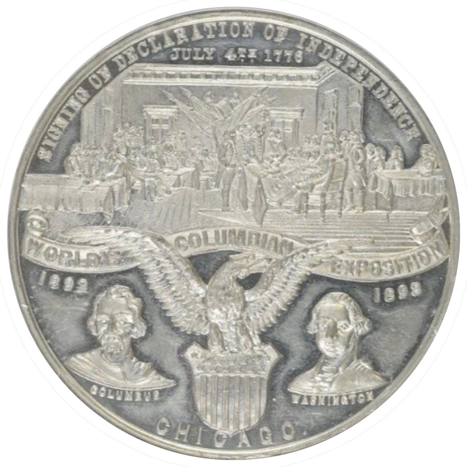 1893-Chicago Columbian Expo Medal-Declaration Independence, E-36A, NGC MS 63 DPL 1893-Chicago Columbian Expo Medal-Declaration Independence, E-36A, NGC MS 63 DPL