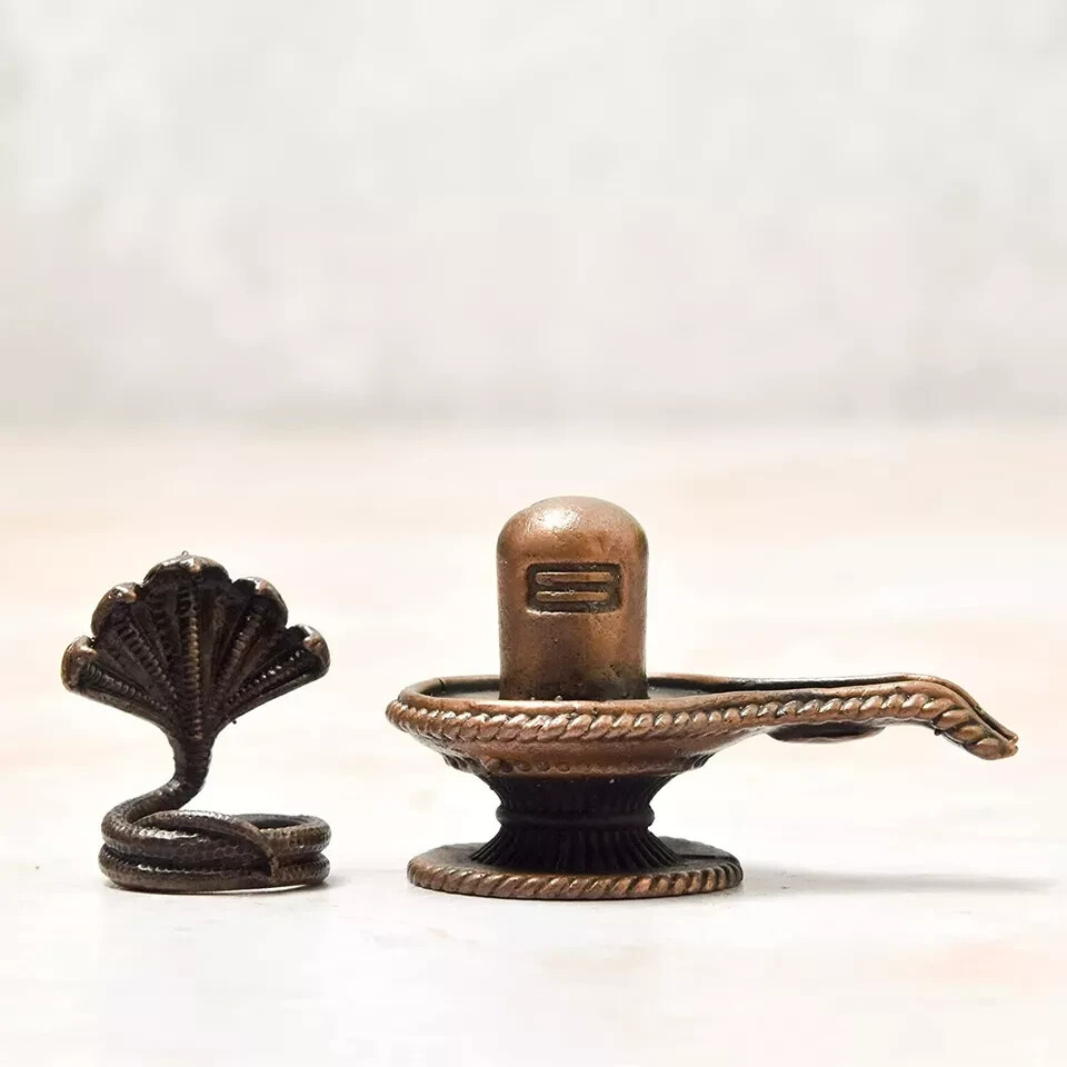 Handmade Copper Shivalinga Idol Statue Rich Patina Antique Finish 1.6''