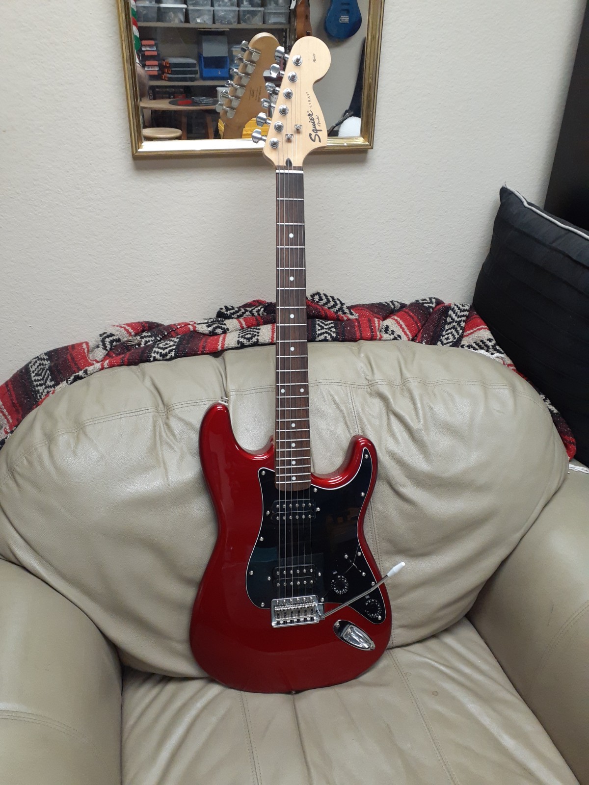 Beautiful Red Custom Squier by Fender Affinity Strat Guitar HH Alnico 5\'s