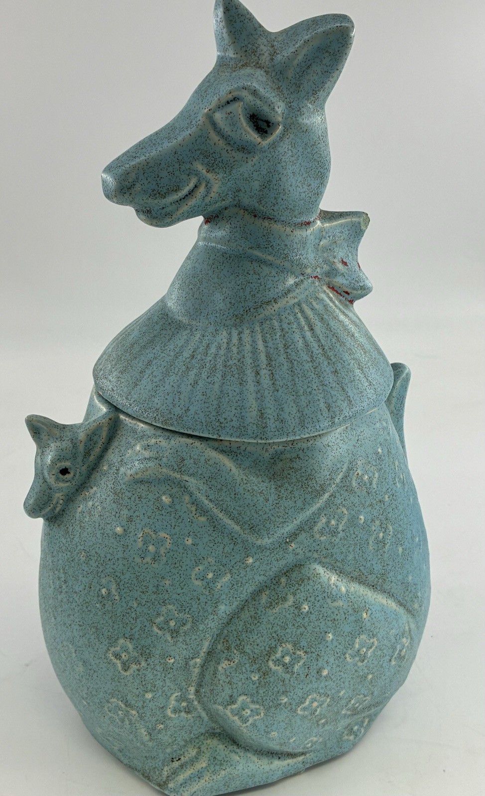 Rare Vintage McCoy Pottery Blue Kangaroo Cookie Jar 1965 Turquoise Speckled Rare Vintage McCoy Pottery Blue Kangaroo Cookie Jar 1965 Turquoise Speckled