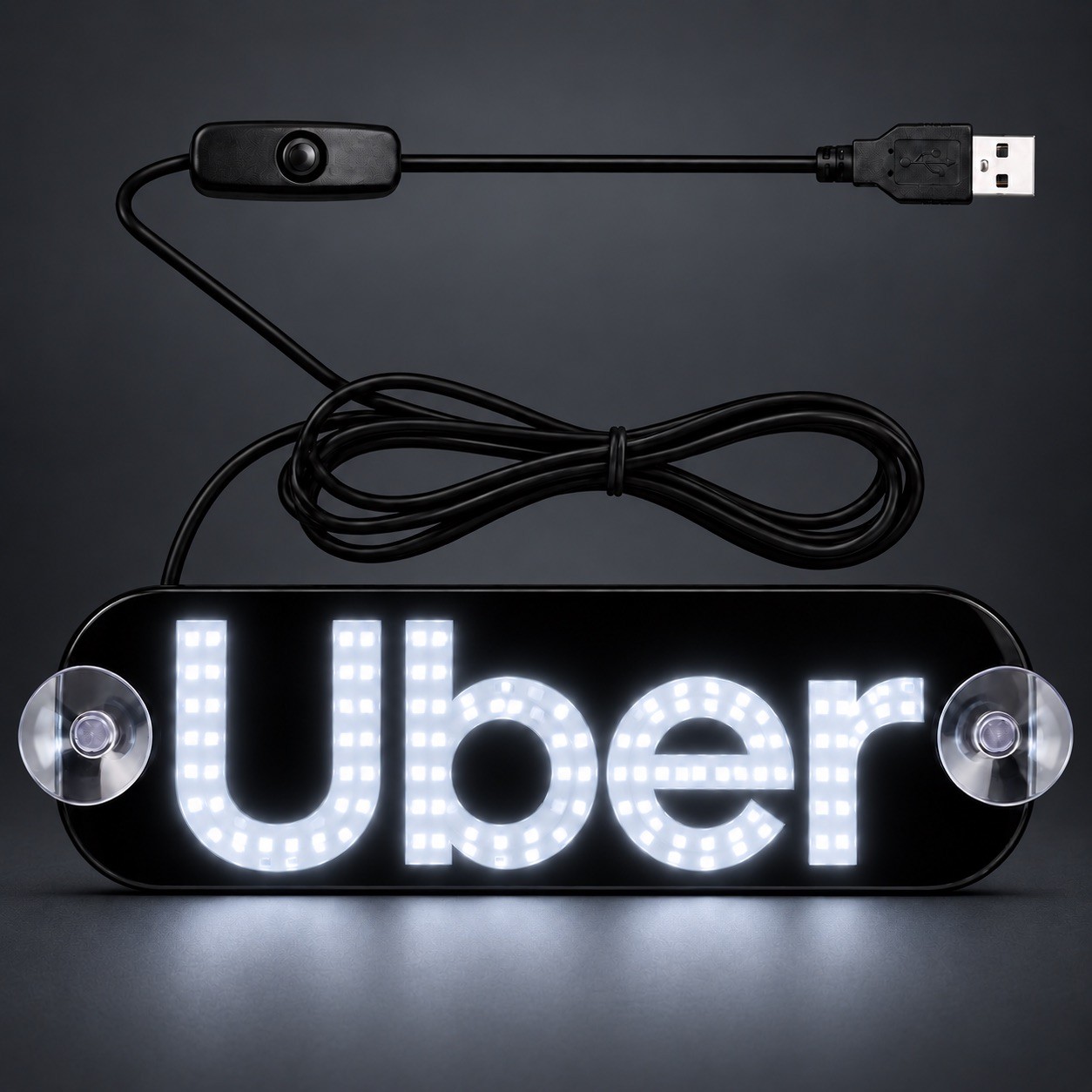 Bright White Led Car Windshield Sign USB Powered On/Off Switch 2 Suction Cup New Bright White Led Car Windshield Sign USB Powered On/Off Switch 2 Suction Cup New