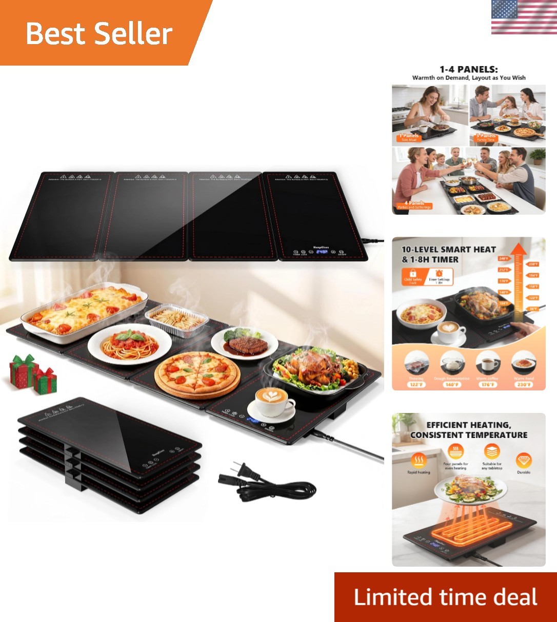 Sleek Black Tempered Glass Warming Tray - Perfect for Buffets & Parties