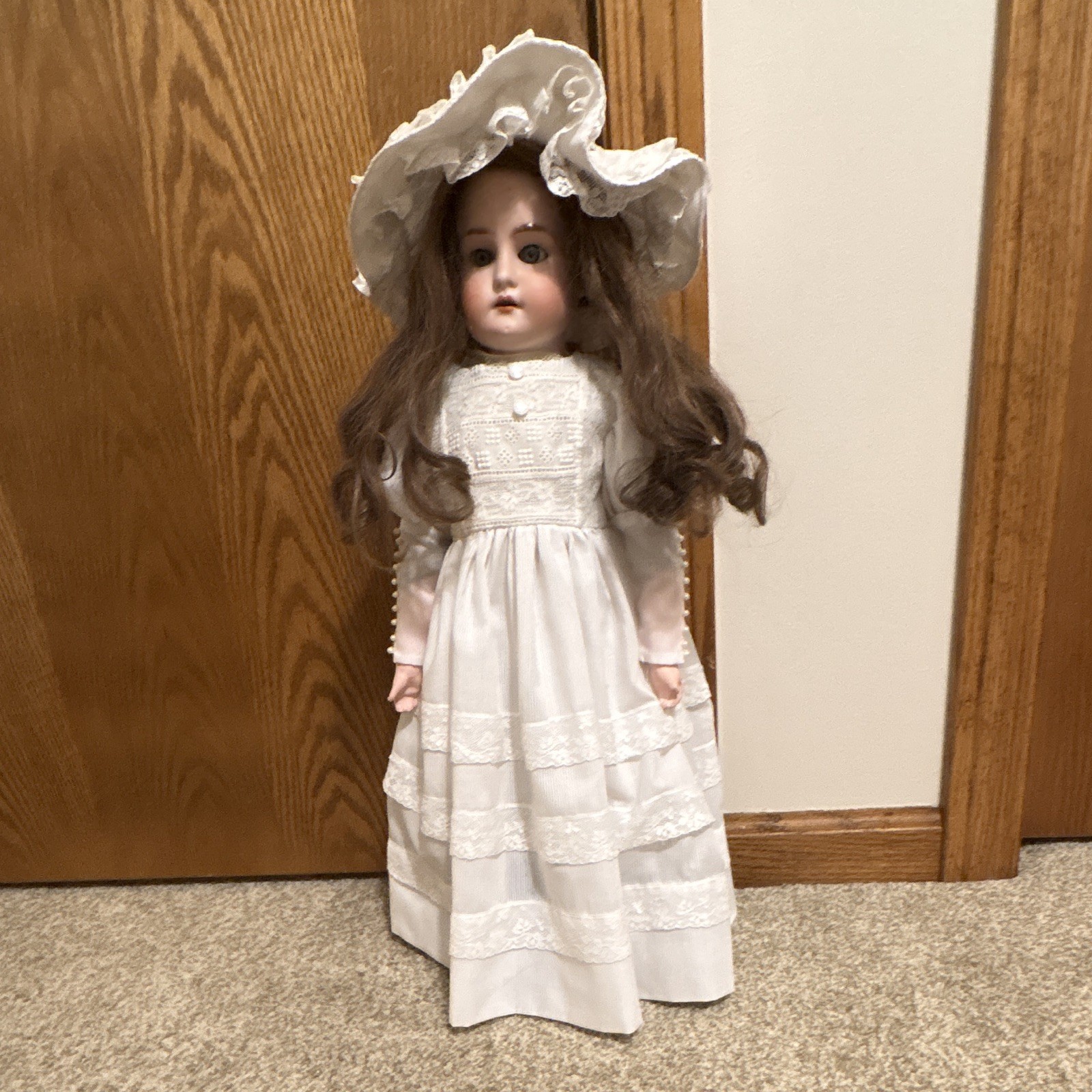 Antique German 19 In. Bisque Head & Kid Body Doll Antique German 19 In. Bisque Head & Kid Body Doll