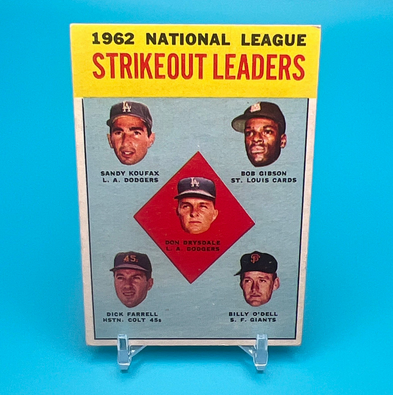 Topps 1963 Topps #9 1962 NL Strikeout Leaders Koufax Gibson Drysdale Topps 1963 Topps #9 1962 NL Strikeout Leaders Koufax Gibson Drysdale