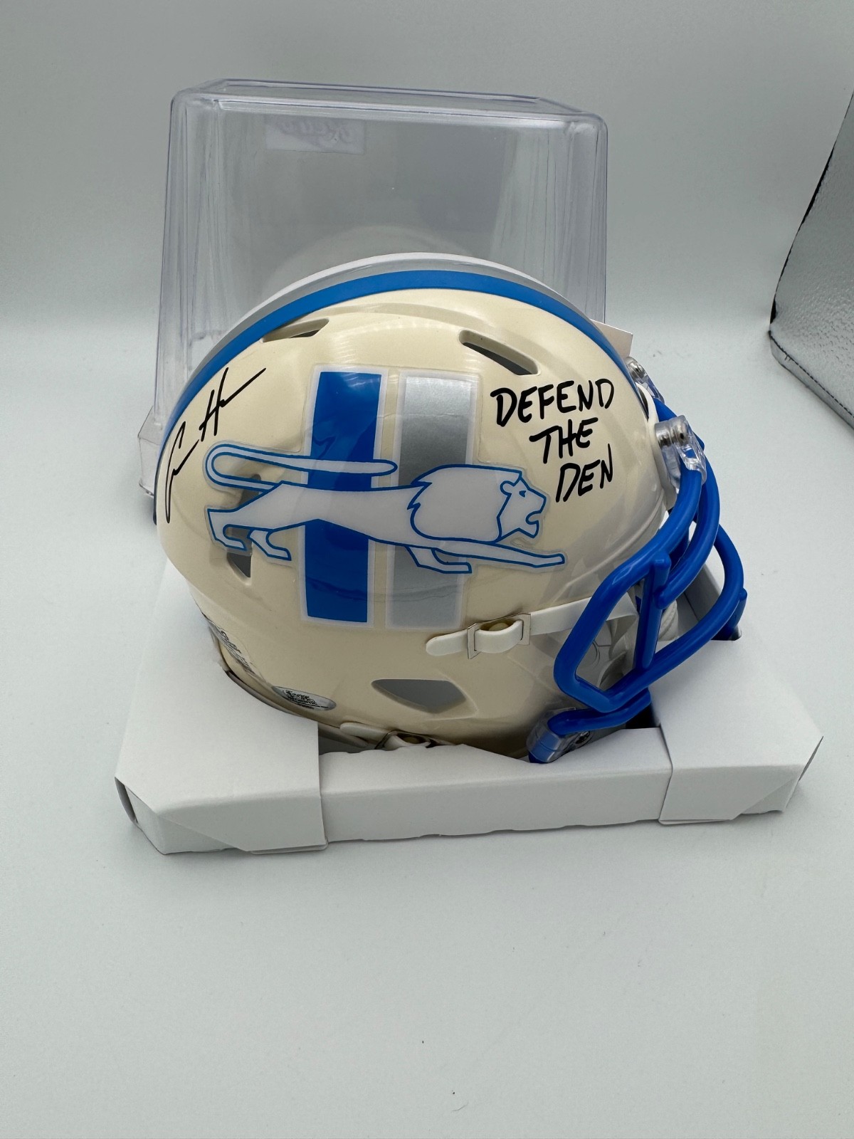 AIDAN HUTCHINSON Signed Detroit Lions Retro Speed Mini Helmet COA  Lions Den