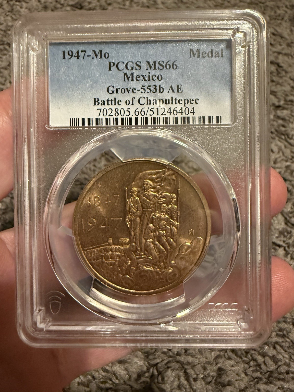1947-Mo Mexico Battle of Chapultepec Medal PCGS MS66 Grove-553b 1947-Mo Mexico Battle of Chapultepec Medal PCGS MS66 Grove-553b