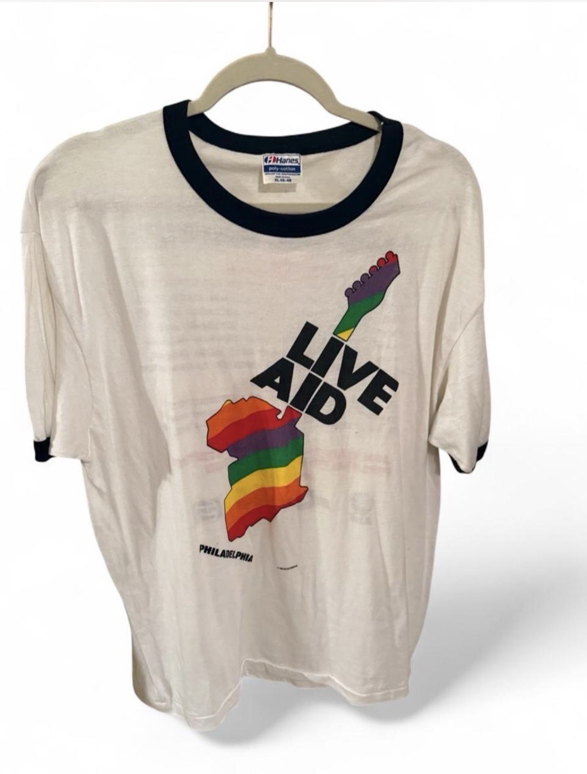 Vintage 1985 Live Aid Philadelphia Feed The World Ringer Tee