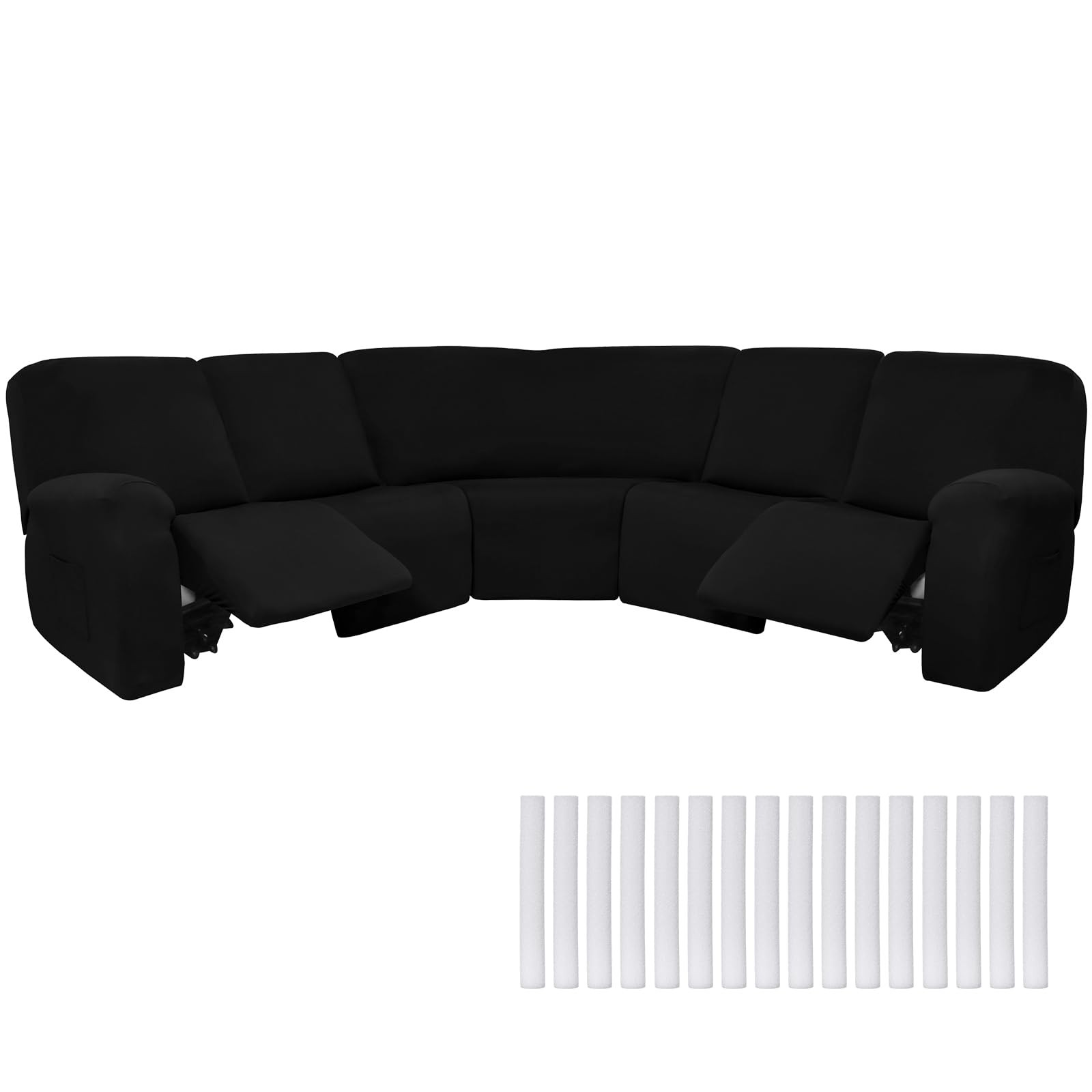 Peryiter 7 Pcs L Shape Sectional Sofa Cover 5 Seat Milk Silk Velvet Black