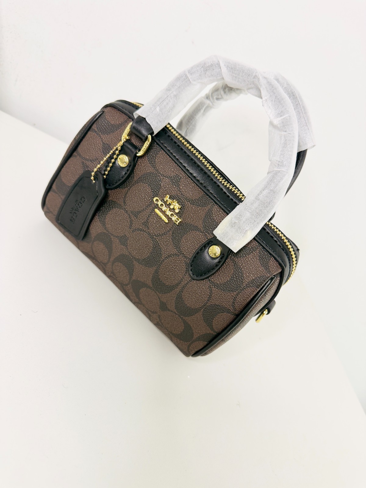 Coach Mini Rowan Crossbody Bag In Signature Canvas Gold/Walnut/Black CW329