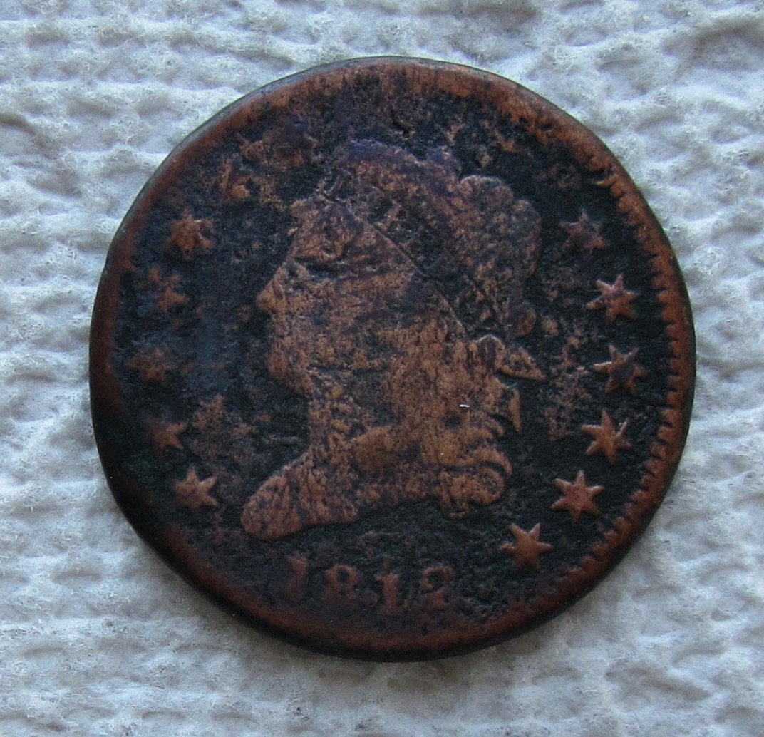 1812 Classic Head Copper Large Cent  Rare Key Date Type Coin VG Corroded Cleaned