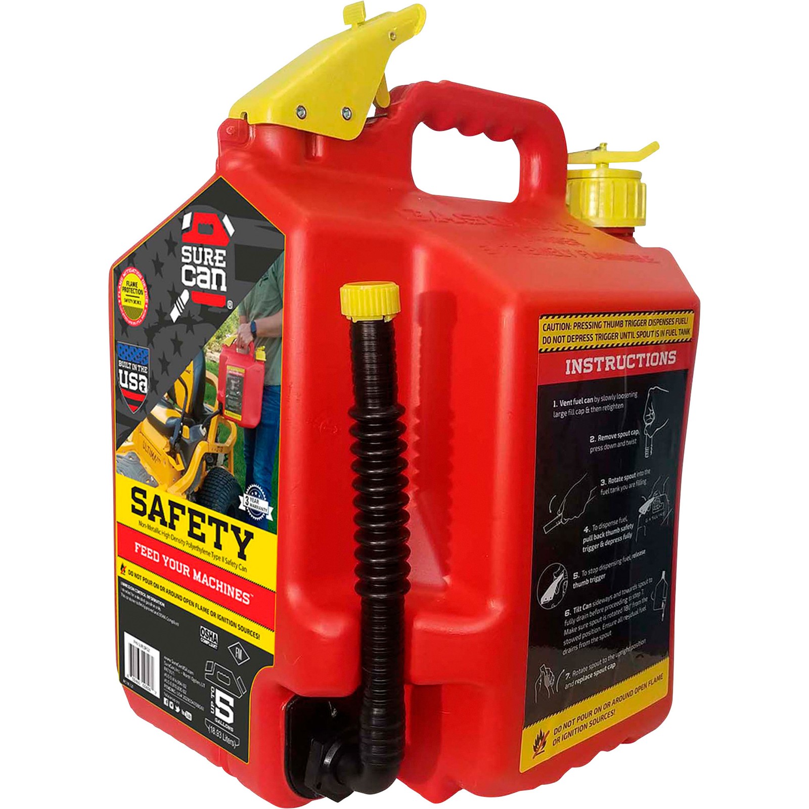 SureCan 5-Gallon Type II Safety Gas Can, Red, Model# SUR5SFG2