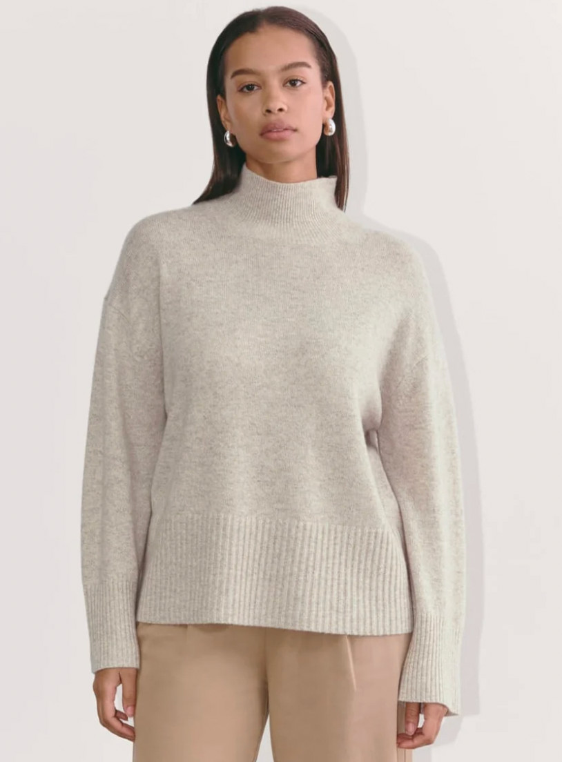 Everlane Boxy Turtleneck in Cashmere - Canvas (Heathered Ivory) - Women\'s XL