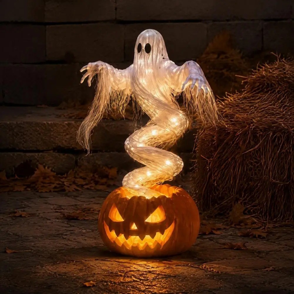 Halloween Ghost Pumpkin LED Lamp Resin Swirling Yard Tabletop Decor