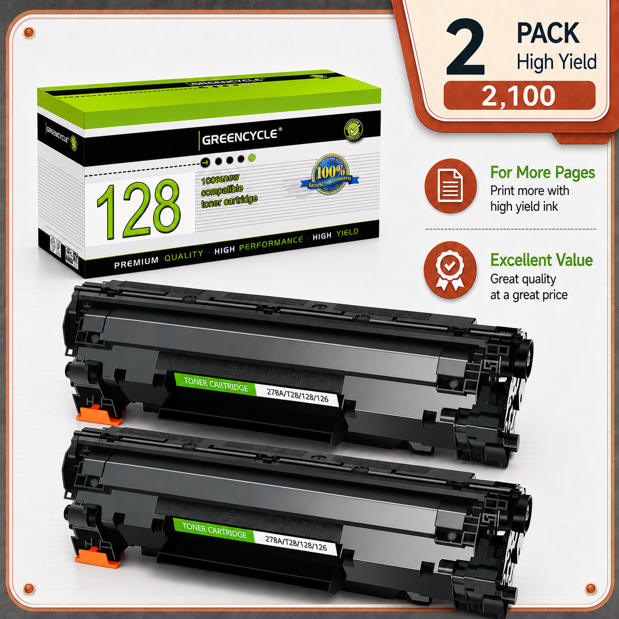 2PK Black Toner Cartridge For Canon 128 Imageclass D530 D550 MF4880dw MF4890dw