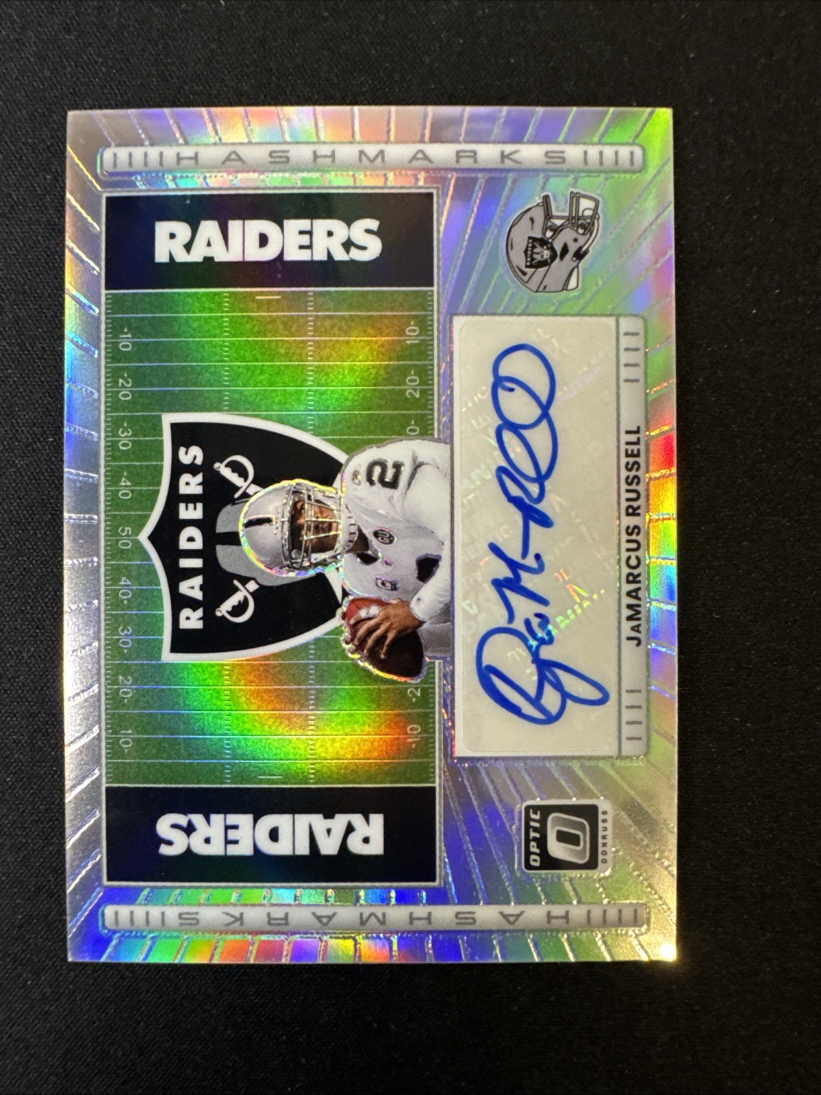 Panini Donruss Optic JaMarcus Russell Oakland Raiders Hashmarks HM-JR Auto Panini Donruss Optic JaMarcus Russell Oakland Raiders Hashmarks HM-JR Auto