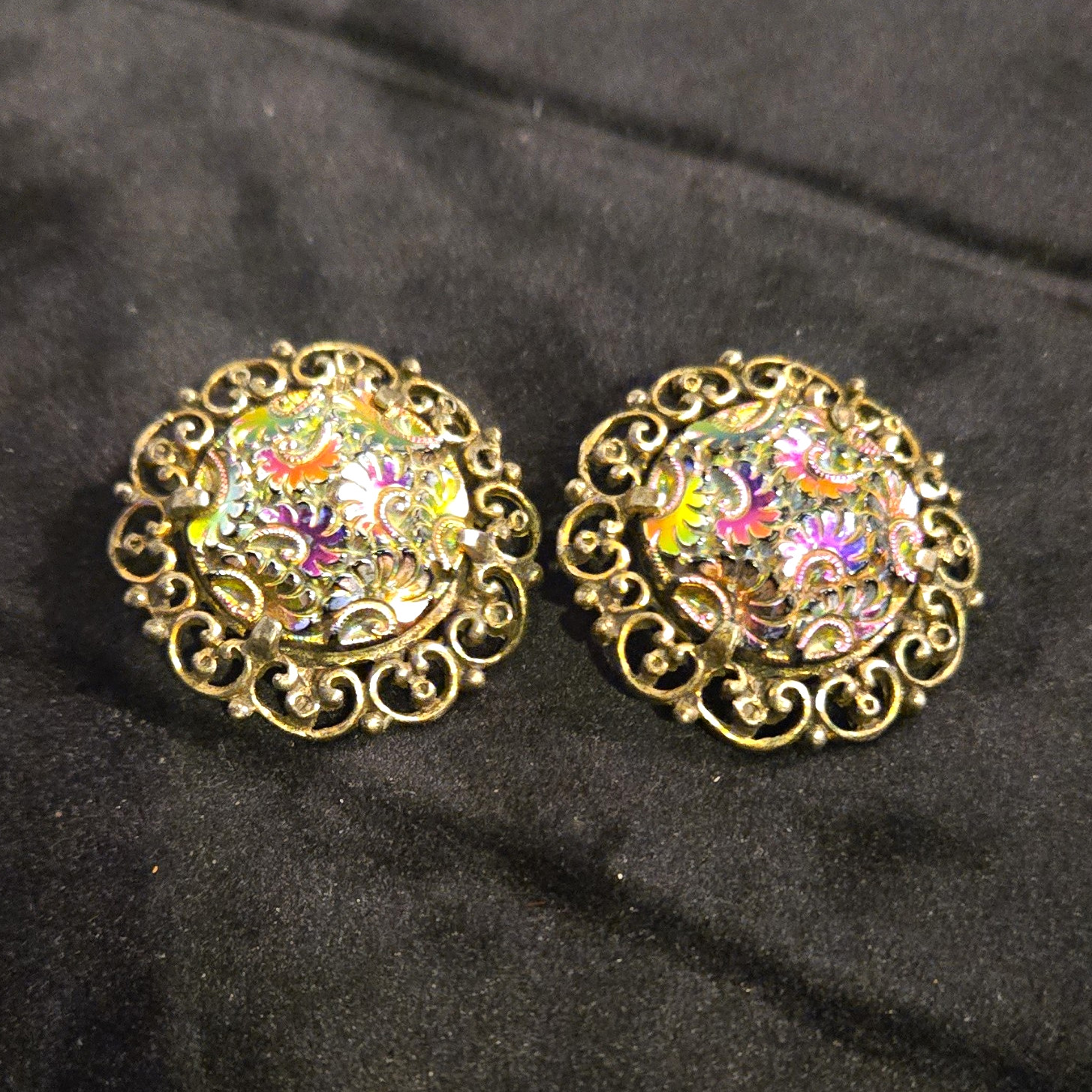 Vintage 1950's To 1960's Judy Lee Carnival Glass Earrings